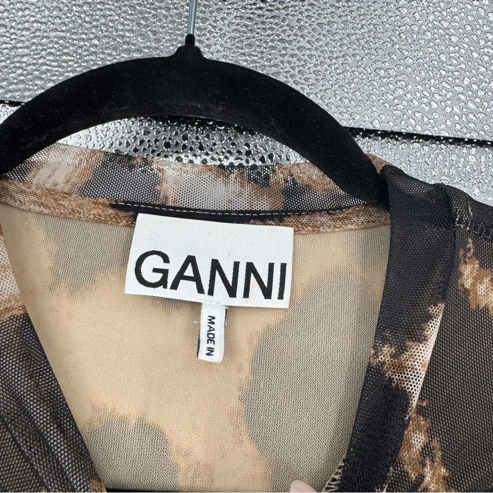 Ganni Mesh Leopard Ruched Top - Picture 3 of 8